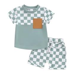 Yassiglia Baby Jungen Kleidung Set Sommer Zweiteiler Outfit Farbe Patchwork Kurzarm Shirt + Shorts Kleinkind Bekleidungssets Neugeborene Babykleidung (Blau, 0-6 Months) von Yassiglia