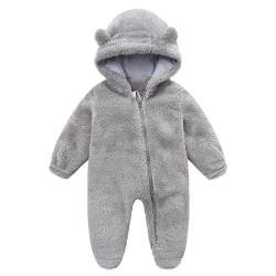 Yassiglia Baby Jungen Mädchen Strampler Herbst Winter Plüsch Overall Niedlich Bärenohr Schneeanzug Neugeborene Warmer Jumpsuit mit Kapuze und Reißverschluss (Grau, 0-3 Months) von Yassiglia