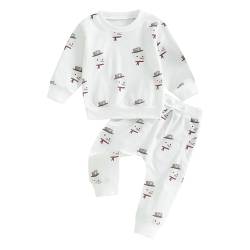 Yassiglia Baby Jungen Mädchen Weihnachten Kleidung Set Kleinkind Weihnachtsoutfit Neugeborene Xmas Zweiteiler Outfit Santa Gedrucktes Sweatshirt + Hose Set (Beige, 2-3 Years) von Yassiglia