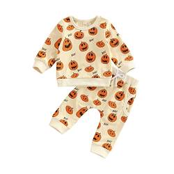 Yassiglia Baby Kleidung Set Neugeborene Halloween Outfit Kürbis Muster Bekleidungssets für Baby Jungen Mädchen Zweiteiler Herbst Sweatshirt + Lange Hose (Orange, 18-24 Months) von Yassiglia