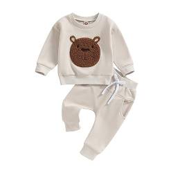 Yassiglia Baby Mädchen Jungen Kleidung Herbst Winter Zweiteiler Outfit Junge Niedliches Bärchen-Set Kleinkind Weiche Bekleidungssets Langarm Sweatshirt Top + Hose (Aprikose, 6-12 Months) von Yassiglia