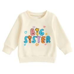 Yassiglia Baby Mädchen Schwester Matching Outfit Kinder Sweatshirt Neugeborene Langarm Strampler Big Sister Little Sister Outfits Herbst Kleidung (Beige-A, 12-18 Months) von Yassiglia