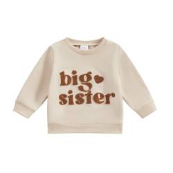 Yassiglia Baby Mädchen Schwester Matching Outfit Kinder Sweatshirt Neugeborene Langarm Strampler Big Sister Little Sister Outfits Herbst Kleidung (Khaki-B, 12-18 Months) von Yassiglia