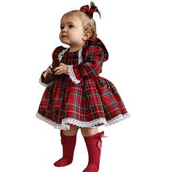 Yassiglia Baby Mädchen Weihnachtskleid Langarm Tutu Prinzessin Kleid Baby Born Weihnachtsoutfit Kleinkind Weihnachten Kleidung Set (Rot A, 2-3 Years) von Yassiglia