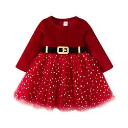 Yassiglia Baby Mädchen Weihnachtskleid Langarm Tutu Prinzessin Kleid Baby Born Weihnachtsoutfit Kleinkind Weihnachten Kleidung Set (Rot C, 3-4 Years) von Yassiglia