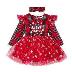 Yassiglia Baby Mädchen Weihnachtskleid Langarm Tutu Prinzessin Kleid Baby Born Weihnachtsoutfit Kleinkind Weihnachten Kleidung Set (Rot Tüll, 3-6 Months) von Yassiglia