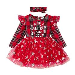 Yassiglia Baby Mädchen Weihnachtskleid Langarm Tutu Prinzessin Kleid Baby Born Weihnachtsoutfit Kleinkind Weihnachten Kleidung Set (Rot Tüll, 6-9 Months) von Yassiglia