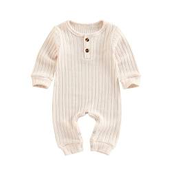 Yassiglia Baby Strampler Herbst Winter Schlafanzug mit Knopf Rundhalsausschnitt Langarm Jumpsuit Casual Overall für Neugeborenes Mädchen Jungen (Aprikose, 3-6 Months) von Yassiglia