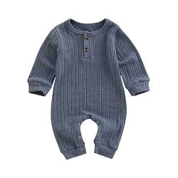 Yassiglia Baby Strampler Herbst Winter Schlafanzug mit Knopf Rundhalsausschnitt Langarm Jumpsuit Casual Overall für Neugeborenes Mädchen Jungen (Blau, 3-6 Months) von Yassiglia