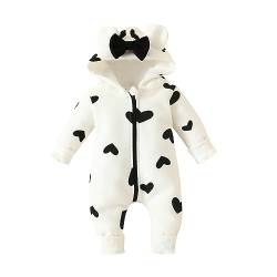 Yassiglia Baby Strampler Neugeborene Herbst Winter Overall Kleinkind Tierkostüm Jumpsuit mit Kapuze Langarm Bodysuit für Baby Mädchen Jungen Kuschelig(Schwarz Weiß Herz, 0-3 Months) von Yassiglia