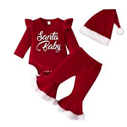 Yassiglia Baby Weihnachtsoutfit Mein Erstes Weihnachten Kleidung Mädchen Babykleidung Kostüm Kinder Langarm Pullover + Hose + Stirnband Set Geschenke (Rot Set, 12-18 Months) von Yassiglia