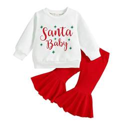 Yassiglia Baby Weihnachtsoutfit Mein Erstes Weihnachten Kleidung Mädchen Babykleidung Kostüm Kinder Langarm Pullover + Hose + Stirnband Set Geschenke (Rot santa baby, 2-3 Years) von Yassiglia