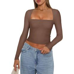 Yassiglia Basic Long Sleeve Tops Women Y2K Crop Top Women's Crew Neck Slim Fit Shirt Skims Dupe Casual Tight Baby Tees Girls Aesthetic Clothes (Braun A, M) von Yassiglia