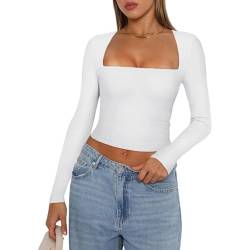 Yassiglia Basic Long Sleeve Tops Women Y2K Crop Top Women's Crew Neck Slim Fit Shirt Skims Dupe Casual Tight Baby Tees Girls Aesthetic Clothes (Weiß A, M) von Yassiglia