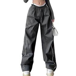 Yassiglia Cargohose Damen Baggy Cargo Hosen Frauen High Waist Weite Beine Fallschirm Hose Lange Freizeithose Y2K Parachute Pants Women Streetwear (Grau, XL) von Yassiglia