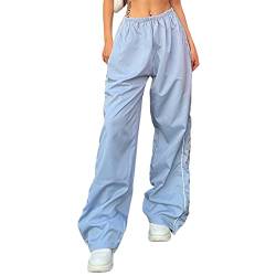 Yassiglia Cargohose Damen Baggy Cargo Hosen Frauen High Waist Weite Beine Fallschirm Hose Lange Freizeithose Y2K Parachute Pants Women Streetwear (Hell Blau, M) von Yassiglia