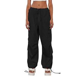 Yassiglia Cargohose Damen Y2k Baggy Cargo Jeans Harajuku Low Waist Cargo Hosen Weites Bein Freizeithose mit Tasche (Schwarz, M) von Yassiglia