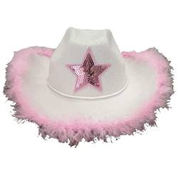 Yassiglia Cowboy Hut Damen Elegant Breite Krempe Hut Vintage Western Hüte Cowgirl Cap Mädchen Prinzessin Hut für Cosplay Allerheiligen Halloween Party (Weiß Rosa, Einheitsgröße) von Yassiglia