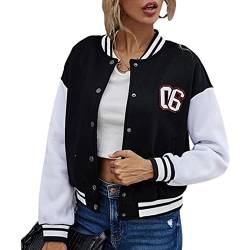 Yassiglia Damen Baseball Jacke Frauen College Jacke Mädchen Wintermantel Warm Kurze Vintage Bomberjacke Ladies Sweat Jacket Sweatjacke für Frauen Herbst Frühling (Schwarz, Large) von Yassiglia