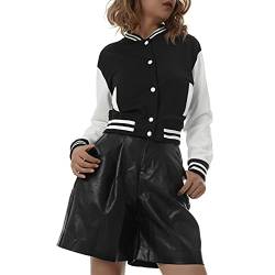 Yassiglia Damen Jacke Kurz Sweatjacke Baseball Jacke für Frauen College Jacke Mädchen Y2K Jacke Sportjacke Ohne Kapuze Vintage Bomberjacke S-XL (Schwarz, Small) von Yassiglia