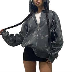 Yassiglia Damen Oversize Pullover Elegant Sweatjacke mit Kapuze Harajuku Hoodies für Teenager Mädchen Y2K Zip Up Kapuzenpullover Gothic Jacke mit Taschen (Grau A, S) von Yassiglia