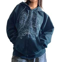 Yassiglia Damen Oversize Pullover Sweatjacke mit Kapuze Elegant Hoodies für Teenager Mädchen Y2K Zip Up Kapuzenpullover Gothic Jacke mit Taschen (Navy Blau, L) von Yassiglia