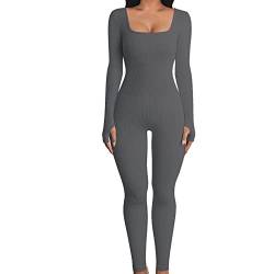 Yassiglia Damen Ripped Yoga Jumpsuit Sexy Bodycon Hosenanzug Sport Jumpsuits Langram Trainingsanzug Einteiler Overall Große Größen,Günstig, Elegant, Eng, Sportlich (Dunkel Grau, M) von Yassiglia