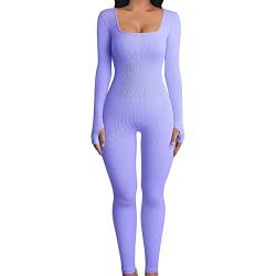 Yassiglia Damen Ripped Yoga Jumpsuit Sexy Bodycon Hosenanzug Sport Jumpsuits Langram Trainingsanzug Einteiler Overall Große Größen,Günstig, Elegant, Eng, Sportlich (Lila, M) von Yassiglia