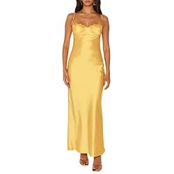 Yassiglia Damen Sexy Bodycon Maxikleid Ärmelloses Sommerkleid Aesthetic Partykleid Sommer Spaghetti-Träger Kleid für Party Club Elegant, Lang, Casual, Leicht (A-gelb, M) von Yassiglia