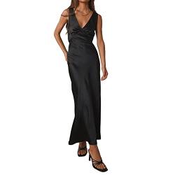 Yassiglia Damen Sexy Bodycon Maxikleid Ärmelloses Sommerkleid Aesthetic Partykleid Sommer Spaghetti-Träger Kleid für Party Club Elegant, Lang, Casual, Leicht (B-Schwarz, S) von Yassiglia