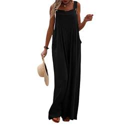 Yassiglia Damen Sommer Elegant Ärmellos Jumpsuit Lang Weites Bein Freizeithose mit Taschen Lässig Locker Hosenanzug für Frauen Strand Overall Große Größe (Schwarz, Large) von Yassiglia