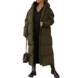 Yassiglia Damen Winterjacke Verdickte Puffer Jacke mit Kapuze Winter Langarm Mantel Leichte Daunenjacke Mädchen Wintermatel Lang, Warm, Gefüttert, Elegant (Dunkelgrün, S) von Yassiglia