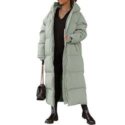 Yassiglia Damen Winterjacke Verdickte Puffer Jacke mit Kapuze Winter Langarm Mantel Leichte Daunenjacke Mädchen Wintermatel Lang, Warm, Gefüttert, Elegant (Hellgrün, M) von Yassiglia