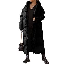 Yassiglia Damen Winterjacke Verdickte Puffer Jacke mit Kapuze Winter Langarm Mantel Leichte Daunenjacke Mädchen Wintermatel Lang, Warm, Gefüttert, Elegant (Schwarz, S) von Yassiglia