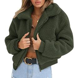 Yassiglia Damen Winterjacke Warm Teddyfleece Jacke Mädchen Elegant Pullover Fleecejacke Ohne Kapuze Flauschige Jacke Herbst Winter Sweatjacke (Dunkel Grün, M) von Yassiglia