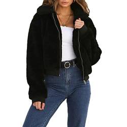 Yassiglia Damen Winterjacke Warm Teddyfleece Jacke Mädchen Elegant Pullover Fleecejacke Ohne Kapuze Flauschige Jacke Herbst Winter Sweatjacke (Schwarz A, M) von Yassiglia