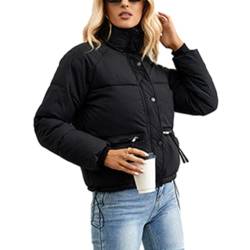 Yassiglia Damen Winterjacke Warme Puffer Jacke Leichte Daunenjacke Verdickte Sweatjacke ohne Kapuze Mädchen Herbst Winter Bomberjacke Outdoor Streetwear (A Schwarz, L) von Yassiglia