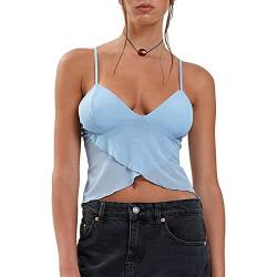 Yassiglia Damen Y2K Top Sexy Corset Crop Top Camisole Slim Fit Cami Top Sommer Kurz Oberteil Ärmellos Spaghetti Träger Shirt für Party Club Freizeit (Hell Blau B, M) von Yassiglia