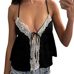 Yassiglia Damen Y2K Top Sexy Corset Crop Top Camisole Slim Fit Cami Top Sommer Kurz Oberteil Ärmellos Spaghetti Träger Shirt für Party Club Freizeit (Schwarz B, L) von Yassiglia