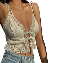 Yassiglia Damen Y2K Top Sexy Corset Crop Top Camisole Slim Fit Cami Top Sommer Kurz Oberteil Ärmellos Spaghetti Träger Shirt für Party Club Freizeit (Weiß D, S) von Yassiglia