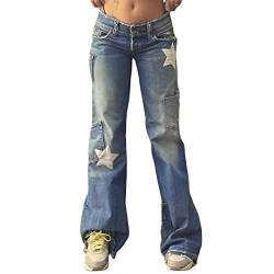 Yassiglia Frauen Cargo Hose Damen Low Waist Weites Bein Crago Pants Y2K Baggy Jeans für Teenager Mädchen Casual Bauchweg Hosen Streetwear (Blau Jeans, L) von Yassiglia