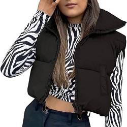 Yassiglia Herbst Winter Weste Damen Leichte Daunenweste ohne Kapuze Zip Up Steppweste mit Reißverschluss Ärmellose Übergangsjacke Kurz, Dick, Warm, Leicht, Outdoor (Schwarz, XL) von Yassiglia