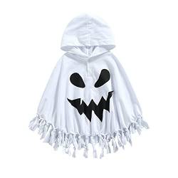 Yassiglia Kinder Halloween Gespenst Kostüm Mädchen Jungen Geist Umhang mit Kapuze Kleinkind Niedlich Gruselig Poncho für Halloween Fasching Party Cosplay (Weiß B , 3-4 Years ) von Yassiglia