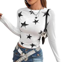 Yassiglia Langarmshirt Damen Eng Elegante Oberteile Y2K Langarm Crop Top Slim Fit Pullover 90s E-Girl Tops Harajuku Punk Oberteil Vintage Shirt Streetwear (Weiß, S) von Yassiglia