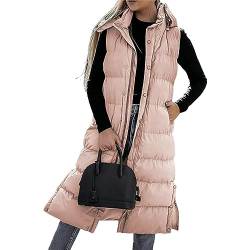 Yassiglia Lange Weste Damen mit Kapuze Ärmellose Winterjacke Lang Longweste mit Reißverschluss Leichte Steppweste Herbst Winter Warme Daunenweste Outdoor (Rosa, XXL) von Yassiglia