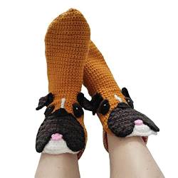 Yassiglia Lustige Socken 3D Cartoon Tier Gestrickte Socken Warme Dicke Wintersocken Stricksocken für Damen Her人Kinder Herbst Winter Rutschfeste Bodensocken (Erwachsene-Braun Hund, One Size) von Yassiglia