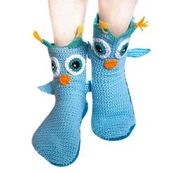 Yassiglia Lustige Socken 3D Cartoon Tier Gestrickte Socken Warme Dicke Wintersocken Stricksocken für Damen Her人Kinder Herbst Winter Rutschfeste Bodensocken (Erwachsene-Eule, One Size) von Yassiglia