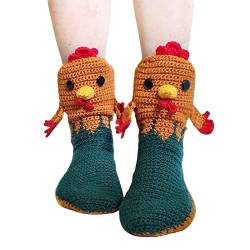 Yassiglia Lustige Socken 3D Cartoon Tier Gestrickte Socken Warme Dicke Wintersocken Stricksocken für Damen Her人Kinder Herbst Winter Rutschfeste Bodensocken (Erwachsene-Rooster, One Size) von Yassiglia