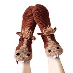 Yassiglia Lustige Socken 3D Cartoon Tier Gestrickte Socken Warme Dicke Wintersocken Stricksocken für Damen Her人Kinder Herbst Winter Rutschfeste Bodensocken (Kinder-Nilpferd, One Size) von Yassiglia