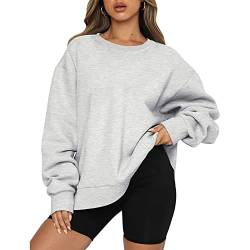 Yassiglia Oversize Pullover Damen Elegant Sweatshirt ohne Kapuze Fleece Oberteile Herbst Winter Verdickt Warm Pulli Y2K Hoodie für Teenager Mädchen (Grau A, L) von Yassiglia